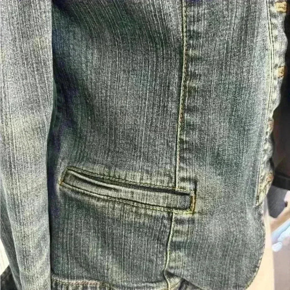 INC hand painted denim jacket, size M. With French sleeves; Military style - Picture 5 of 9